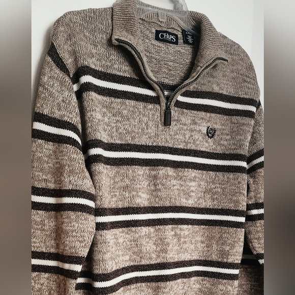 Chaps Men's 1/4 Zip Mock Neck Brown & Tan/Beige Striped Sweater Sz XL/TG/EG - Picture 3 of 11